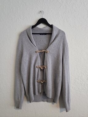 J Crew Oversized Grey Cotton Wooden Toogle Button Cardigan Old Money Nautical